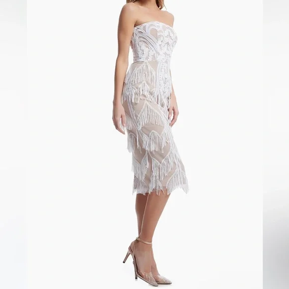 Dress The Population Viviana Embellished Mesh Midi-Dress Size Medium NWT